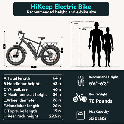 Hikeep Elf Pro 26” Fat Tire Electric Bike for Adults