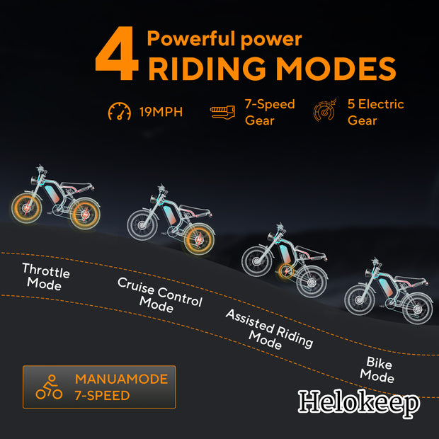 Helokeep ebike 20" Fat Tire Mountain Electric Bike for Adult 1000W 48V 32 MPH - Hikeep ebike